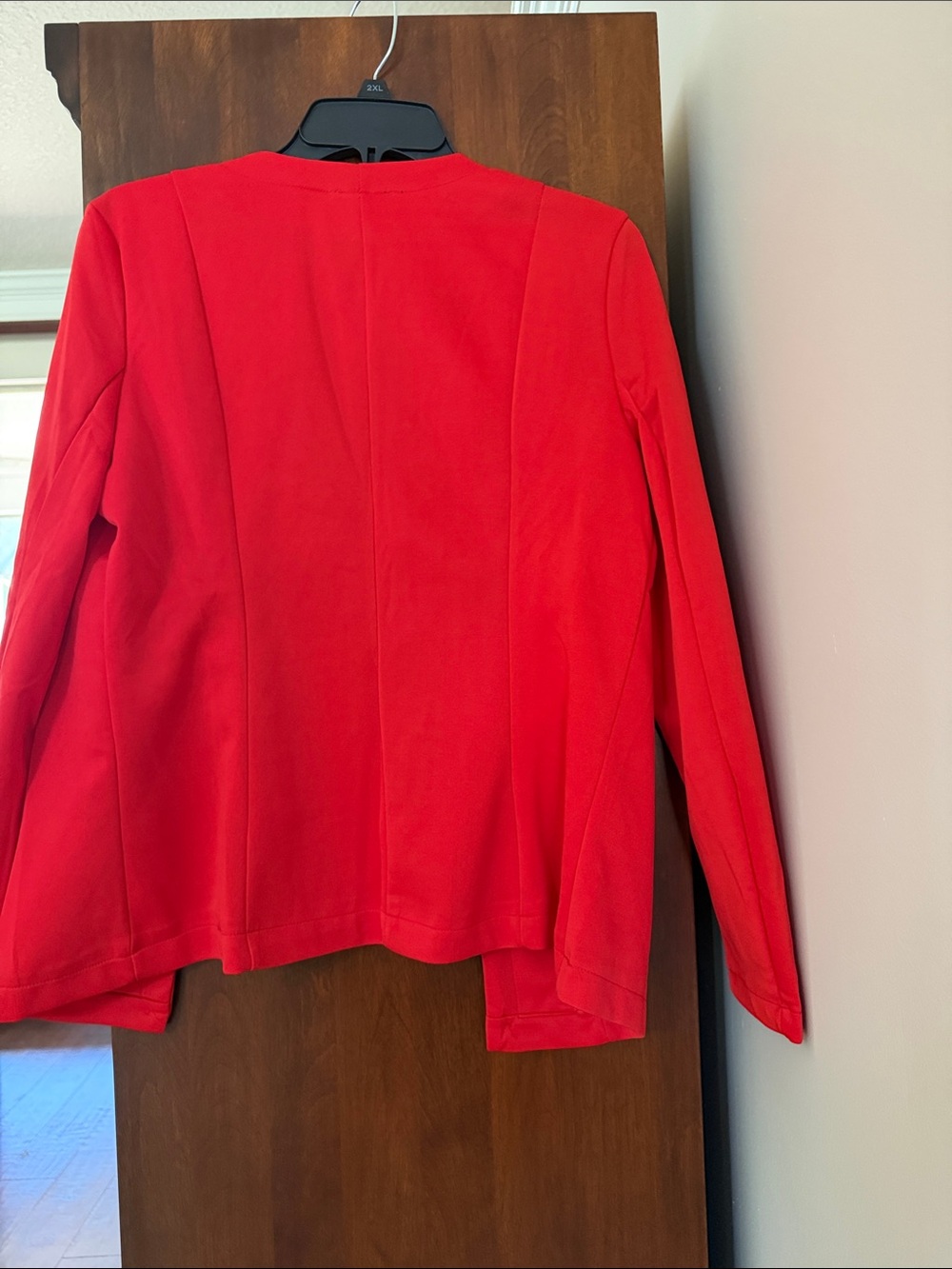 Red Double-Row Button Collarless Blazer - Picture 4 of 4